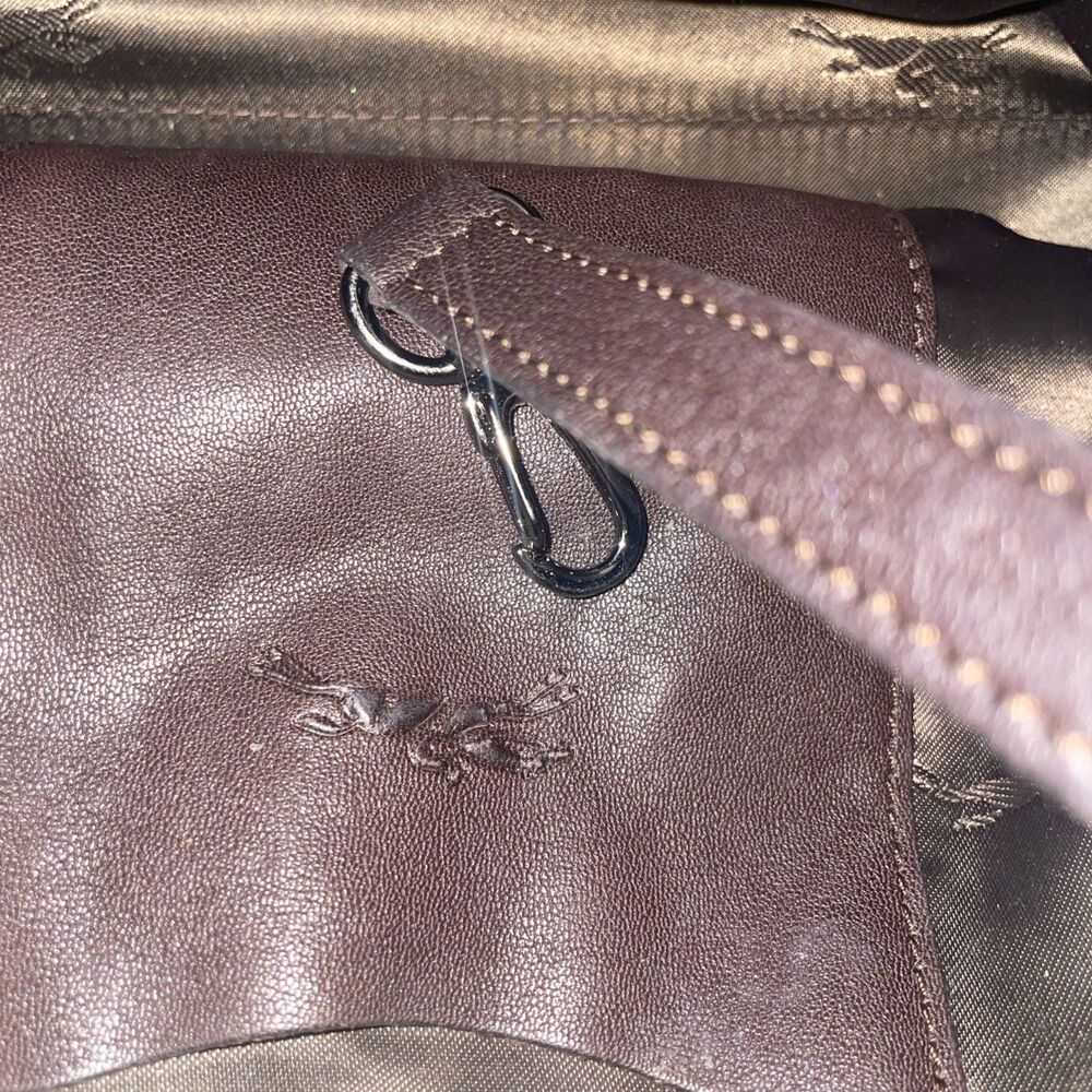 Longchamp Paris Leather Brown Handbag Tote Bag Satchel Purse Classic Preppy See - Picture 14 of 16